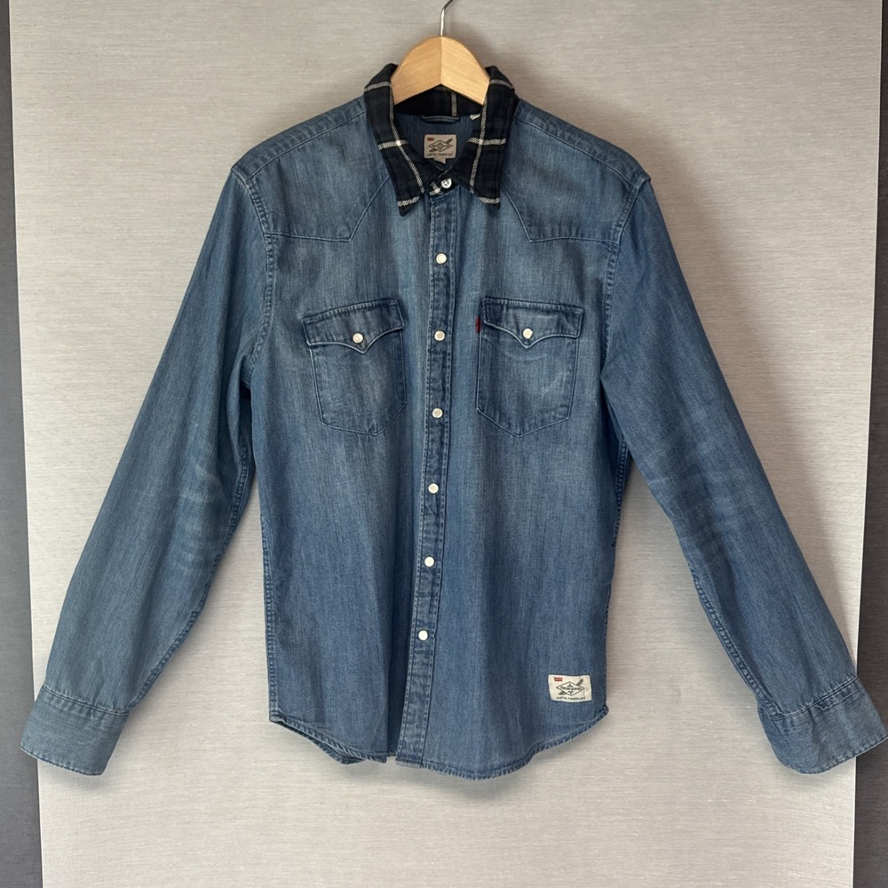 LEVI'S x Justin Timberlake Men's M - Western Pearl Snap Denim Shirt Fresh Leaves